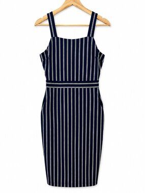 First Monday Navy Striped Square Neck Midi Dress